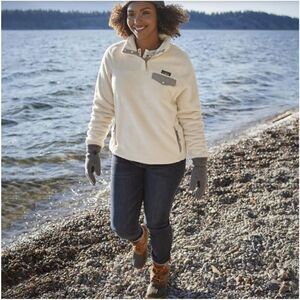 L.L. Bean Hi Pile Fleece Pullover Jacket Beige Women Size Medium Soft Fall